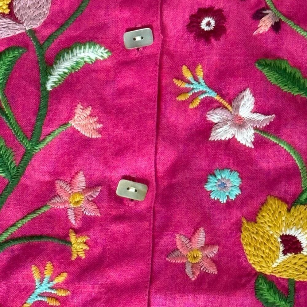 John Mark Embroidered Floral Linen Shirt 3/4 Sleeve Pink Multi Spring Summer New - Picture 9 of 12